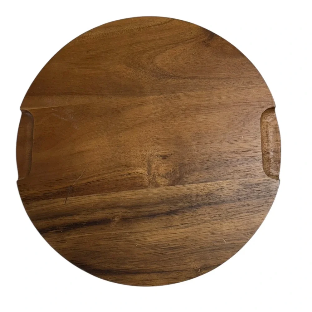 Round Wood Cutting Board Cheese Serving Tray W Groove 12 inch charcuterie WP66Q1